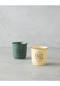 Resim English Home Enjoy The Moment Bone Porselen 2 Li Espresso Fincan 90 Ml Yeşil-sarı Yeşil-sarı 
