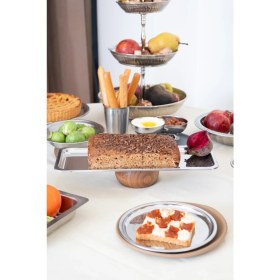 Resim Özbience Ahşap Tabanlı 33 cm Dikdörtgen Metal Pasta Sunum Standı 