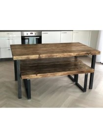 Resim Umut Park Metal Ahşap Yemek Masası ve Oturma Bankı. 