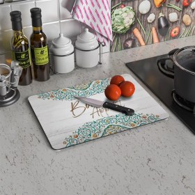 Resim Decovetro Cam Kesme Tahtası ve Sunum Tablası Bon Appetit Desenli 