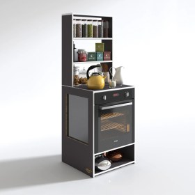 Resim Kenzlife ankastre fırın dolabı ismihan gri 165*60*56 mutfak raflı 