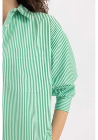 Resim DeFacto Oversize Geniş Kalıp Çizgili Poplin Uzun Kollu Gömlek C8751AX24SMGN268 