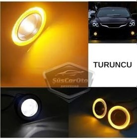 Resim Hyundai Getz 2002-2011 Uyumlu Mercekli Angel Sis Farı Metal 76 Mm Turuncu Halkalı Gündüz Farı 2 Adet 