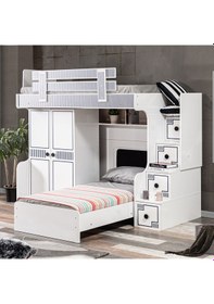 Resim Setaymobilya Ranza, Çizgi Ranza Karyola 2 Kapaklı Dolap + 2 Adet Comfort Yatak 