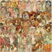 Resim Mucha'dan Esinlenen 60 Retro Art Nouveau Sticker Seti, Scrapbooking, Dergiler, Dizüstü Bilgisayarlar, Su Şişeleri, Arabalar ve Diğer İnanç Temalı Tasarımlar İçin Uygundur, Pozitif Mesajlar İçeren Hediyeler Özelliktedir. 