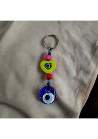 Resim Mixperi Nazar Boncuklu Yeşil Renk Hediye Kutusunda Kalpli Anahtarlık 