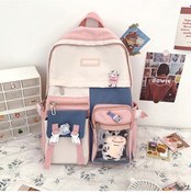 Resim Skycity Sevimli Çizgi Film Desenli Şeffaf Sırt Çantası - Pembe Renk Ve Asılı Aksesuarlı Genç Kızlar İçin Okul Çantası Çok Renkli 