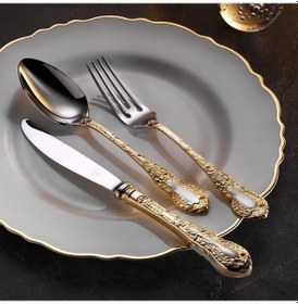 Resim Aryıldız Çırağan Prestige 89 Parça 12 Kişilik Çatal Kaşık Bıçak Takımı Plus Parlak Altın 