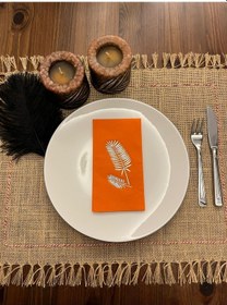 Resim Gümüş Yaldızlı Turuncu Palmiye Peçete 16 Adet 