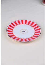 Resim Tabak Evi Porselen Butterfly Collection Altın Yaldızlı Pasta Tabağı Kırmızı 20,50cm Tekli Çok Renkli 