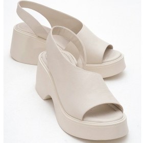 Resim Luvishoes Luvi Shoes Roy Ekru Cilt Hakiki Deri Kadın Dolgu Topuklu Sandalet Ekru 