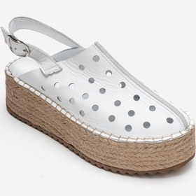 Resim Luvishoes Fraga Beyaz Cilt Hakiki Deri Kadın Hasır Dolgu Taban Sandalet Beyaz 
