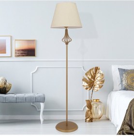 Resim Josefa Beyaz Şapkalı Eskitme Modern Tasarım Ayaklı Abajur Lamba Metal Lambader 