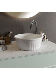 Resim Livabo Roza 400 X 150 Mm Desenli Tezgah Üstü Akrilik Banyo Lavabosu Beyaz 