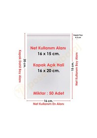 Resim 16x15+5 Cm. 16x20 50 Adet Şeffaf Bantlı Yapışkanlı Opp Poşet 