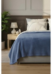 Resim Pufina Tek Kişilik Tavşan Tüyü Dokulu Peluş Battaniye & Yatak Örtüsü 150x220 İndigo - Mavi 