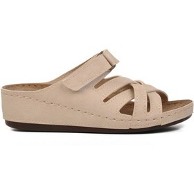 Resim Ayakmod 09-977 Bej Kadın Dolgu Topuk Terlik 001 