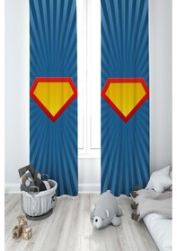 Resim Mekta Home Bebek Ve Çocuk Odası Kahraman Logo Desenli 2 Kanat Fon Perde 