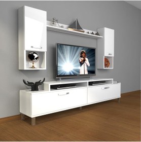 Resim Decoraktiv Ekoflex 5da Mdf Krom Ayaklı Tv Ünitesi Tv Sehpası - Parlak Beyaz 