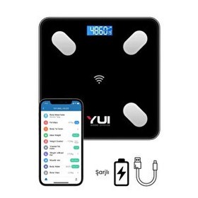 Resim Yui KB13 Akıllı Vücut Analiz Tartısı Yağ Su Kas Kitle Endeksi Kilo Ölçer Dijital Baskül 