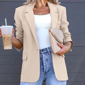 Resim Kadınlar İçin Şık ve Rahat Tek Renk Yaka Ceket - H-Siluet Tek Düğme Kapama Uzun Kollu Ofisden Hafta Sonuna Çok Amaçlı İlkbahar/Sonbahar Dış Giyim, Keskin Kesim, Yapısal Fit, Moda Tutkunları 