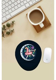 Resim Flamingolu Astronot Desenli Bilek Destekli Mouse Pad Mousepad 