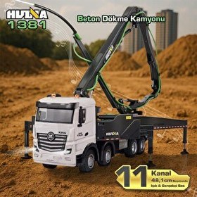 Resim Huina 1381 1/18 11CH Beton Çimento Dökme Kamyonu İnşaat RC Model Gri Sesi ve Işıklı Uzaktan Kumandalı İş Makinesi 