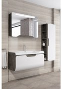 Resim Tales 100 Cm Banyo Dolabı - Retro Gümüş / Beyaz (Boy Dolap Dahil) 