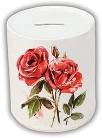 Resim Güllü Baskılı Hediyelik Ürünler Seramik Kumbara - Para Biriktirme Kumbarası 