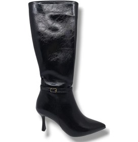 Resim İzlife 692 Kadın Siyah Uzun Fermuarlı İnce Topuklu Çizme Siyah 
