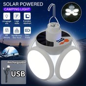 Resim Taşınabilir Açık Katlanır Işık, Bir Güneş/Usb Şarj Edilebilir LED Ampul, Çok Yönlü Futbol Ampul El Feneri Güç Göstergesi ile, Kamp, Yürüyüş ve Balıkçılık için İdeal, ve Elde Taşınabilir Acil Işık olarak Hizmet Verir. 