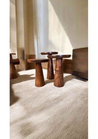 Resim Ahşap Mantar Sehpa 3 Lü Set Kestane Renk Masif Doğal Zigon Fiskos Takımı - Dekoratif Çiçeklik Kestane 