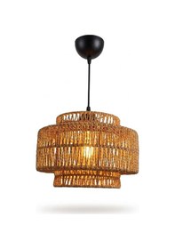 Resim Moka Organik El Örmesi Avize - Bambu İpli Modern Sarkıt 31 Cm E27 Duy Ahşap 
