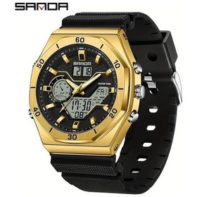 Resim Oldfriend Sanda Erkek Kasa Siyah Altın Kronograf Suya Dayanıklı Spor Digital Analog Kol Saati Diğer 