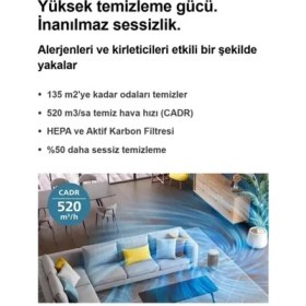 Resim Philips 135 M² Hepa Aktif Karbon Hava Temizleyici Cihaz Toz Alerjen Pm2.5 PM10 Beyaz Uyku Modu 