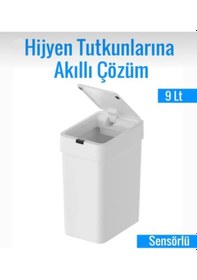 Resim Sensörlü Çöp Kovası 9 Litre Beyaz Kızılötesi Sensörlü Otomatik Kapak Sessiz & Antibakteriyel Beyaz 