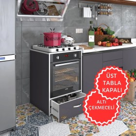 Resim Kenzlife ankastre modülü kabini argon gri fırın ocak dolabı çekmeceli sabit tabla 