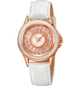 Resim Skmeı 2172 Şık Kadın Kuvars Saat Yapay Elmas Kadranlı Bilek Saati - Pembe Altın Kasa / Beyaz Kayış 