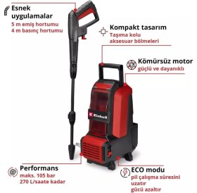 Resim Einhell Hypresso 36/105 Akülü Basınçlı Yıkama Makinası 4x4 Amper 4140160 