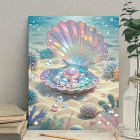 Resim 1 adet Kabuklu 5D Elmas Boyama Kiti, Kendin Yap Tam Elmas Sanatı, Yuvarlak Elmaslar, Tuval Malzemesi, 30X40cm (11.8x15.7 inç), Çerçevesiz El Sanatları, Ev Ofis Dekorasyonu için Uygun 