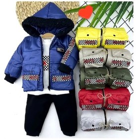 Resim 9-12-18-24 Ay Kapşonlu Fermuarlı Mont Pantolon Uzun Kollu Sweatli 3lü Kız Erkek Bebek Takımı Sari 