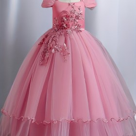 Resim Doğum Günü Sevinci, Fırfırlı Etekli Şık Pembe Çiçek Kız Elbisesi - Kolsuz Prenses Tül Elbise Çiçek Detaylı, Düğünler, Doğum Günleri & Güzellik Yarışmaları için Kemerli Bel 