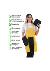Resim Star Ayar Askılı Havlulu 4lü Mutfak Önlüğü Seti Eldiven Tutacak Sarı-siyah-siyah 