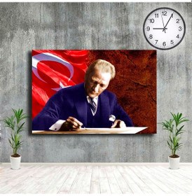 Resim Türk Bayraklı Atatürk Tablosu Imza Atan Mustafa Kemal Kanvas Tabl 