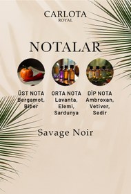 Resim CARLOTA ROYAL Savage Noir 50ml Erkek Parfüm EDP Kalıcı Oryantal Baharatlı Koku Mini Parfüm Hediyeli 