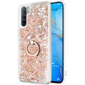 Resim Oppo Reno 3 Kılıf Glitter Liquid Holder Gold Microsonic