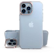 Resim CaseArt Iphone 13 Pro Uyumlu Lens Standlı Sararmaz Şeffaf Silikon Kılıf - Rose Gold 