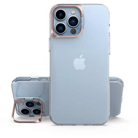 Resim CaseArt Iphone 13 Pro Uyumlu Lens Standlı Sararmaz Şeffaf Silikon Kılıf - Rose Gold 