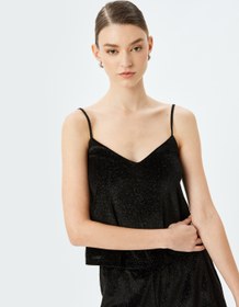 Resim Parıltılı İnce Askılı Pijama Üstü 
