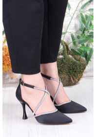 Resim Fort 35693 Saten Çapraz Bantlı Biye Taşlı Topuklu Abiye Ayakkabı Kadın Ayakkabı Siyah 